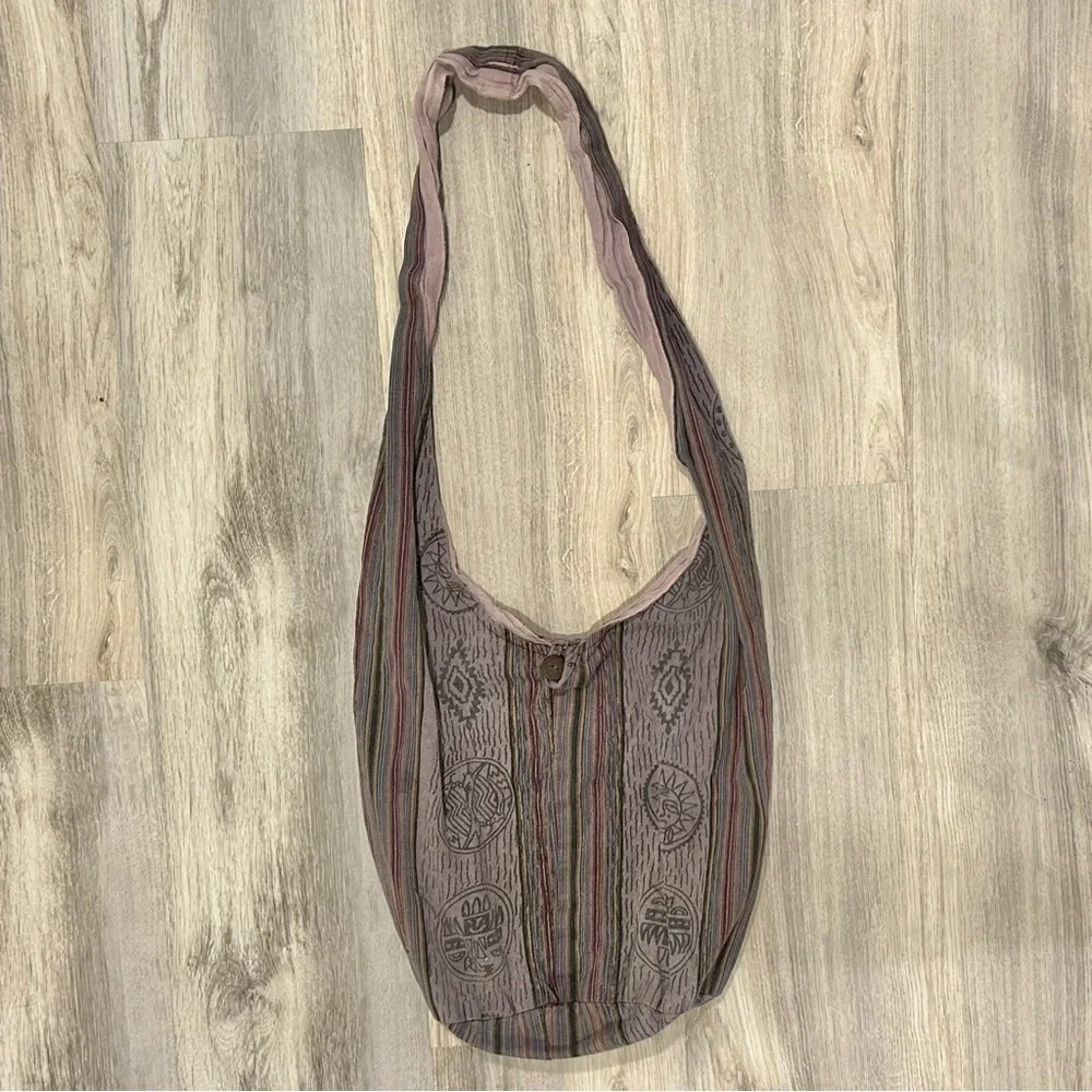 Flying High Boho Shoulder Tote Bag Purple Aztec Sun Moon 100% Cotton